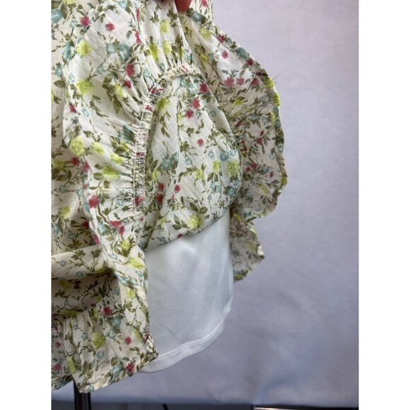 Floral Sleeveless Mini Dress Womens S Ruffled Hem Tie Shoulder Straps - Picture 7 of 12